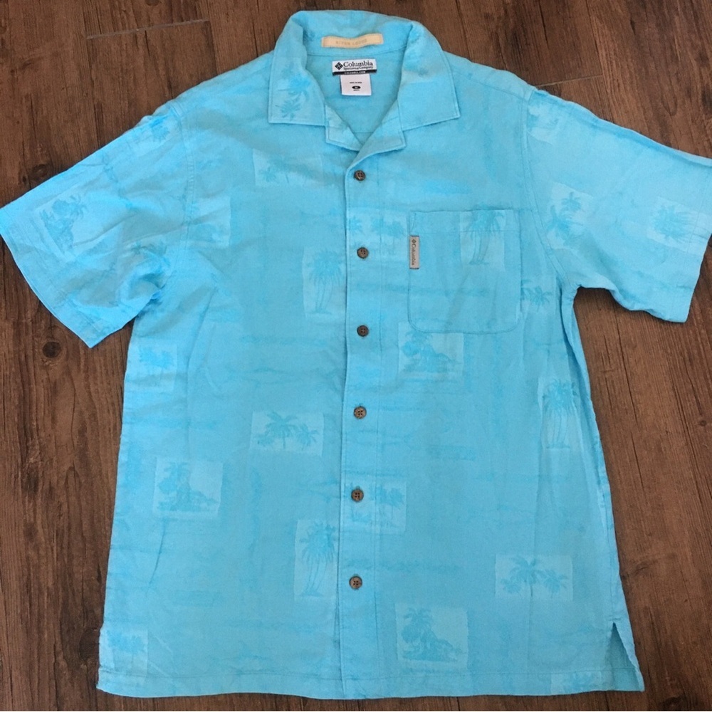 Columbia Men's Short Sleeve Hawaiian Shirt - Light Blue